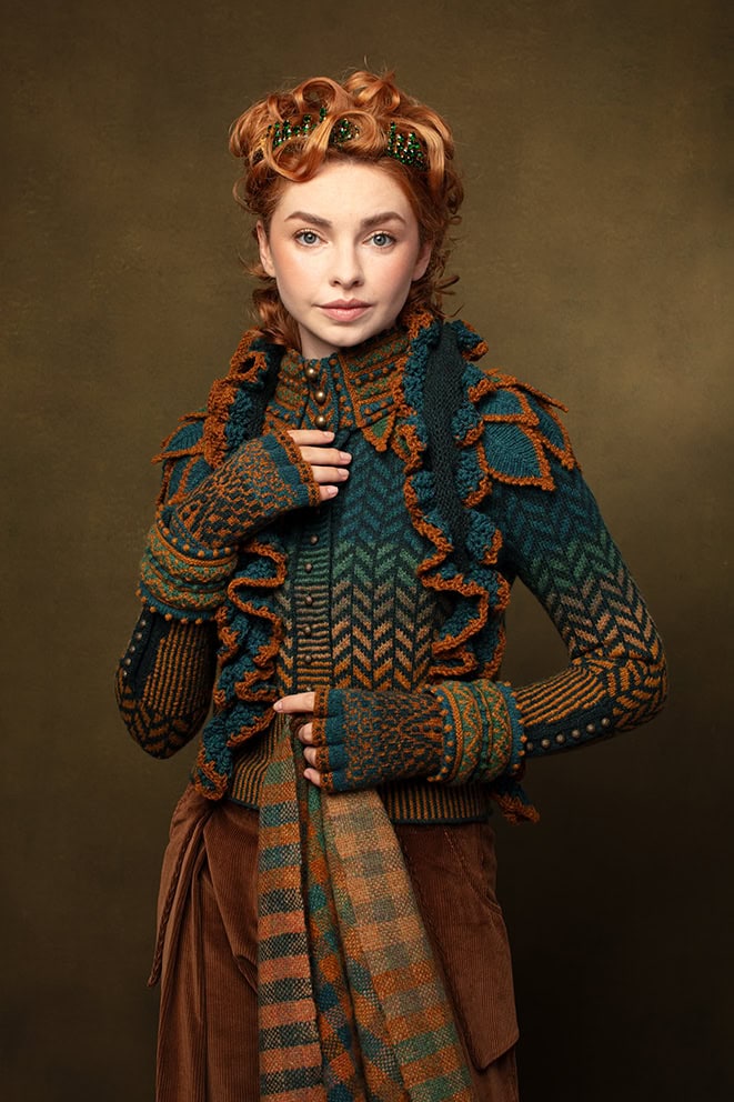 Conachair Glean Mor Cardigan and Briodag Hat Set patterncard kit designs by Alice Starmore in Hebridean 2 Ply