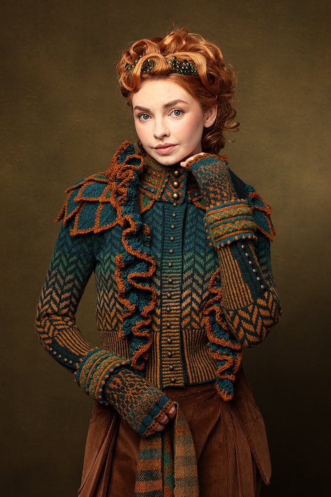 Conachair Glean Mor Cardigan and Briodag Hat Set patterncard kit designs by Alice Starmore in Hebridean 2 Ply