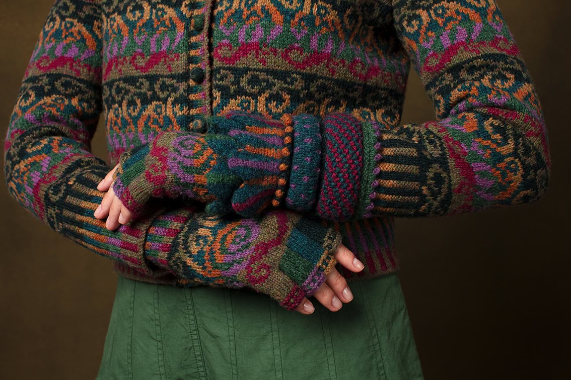 Firebirds Cardigan and Hat Set patterncard kit designs by Jade Starmore in Hebridean 2 Ply